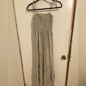 Long striped dress with tie straps. Colorful. Size small.